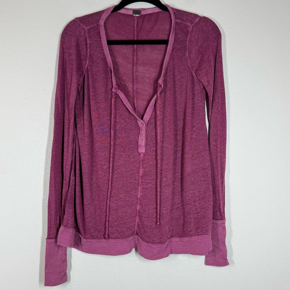 Free People Affagato Hacci Linen Henley Tunic Top Purple Oversized Women’s Small